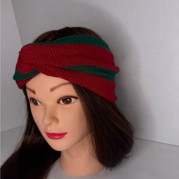 GUCCI Web Knot Knit Wool Twist Red & Green Headband Made in Italy. main image 8